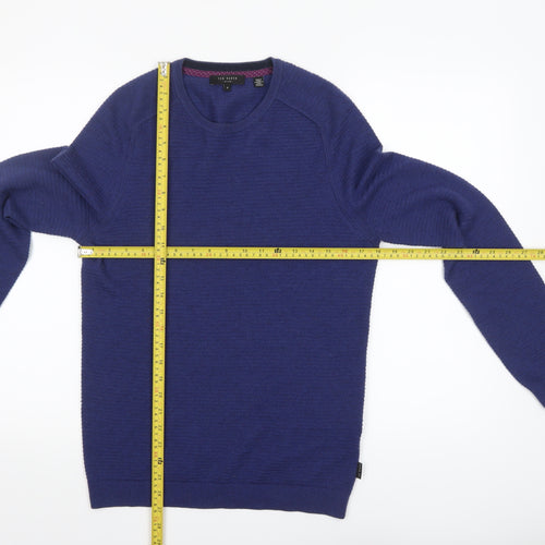 Ted Baker Men Blue Wool Blend Crew Neck Pullover Jumper Size S