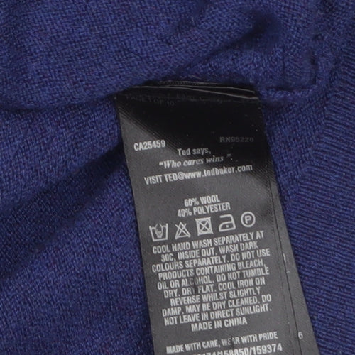 Ted Baker Men Blue Wool Blend Crew Neck Pullover Jumper Size S