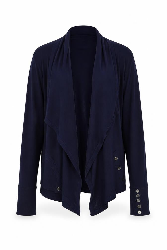 Front view of Stella Women Blue, size 16, Collared Button Cuff Cardigan