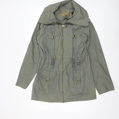 Denim Co Women’s Green Cotton Parka Jacket UK 10 Full Zip Mid-Length