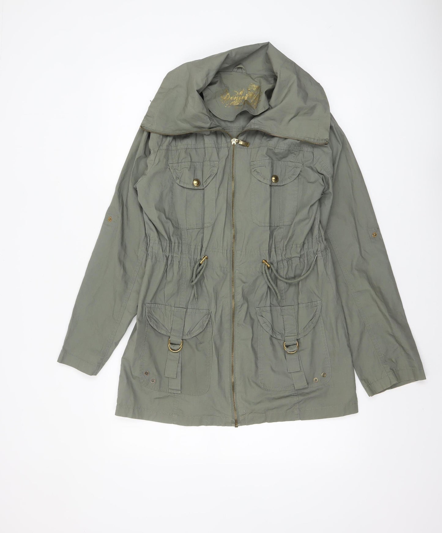 Denim Co Women’s Green Cotton Parka Jacket UK 10 Full Zip Mid-Length
