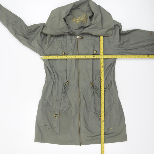 Denim Co Women’s Green Cotton Parka Jacket UK 10 Full Zip Mid-Length