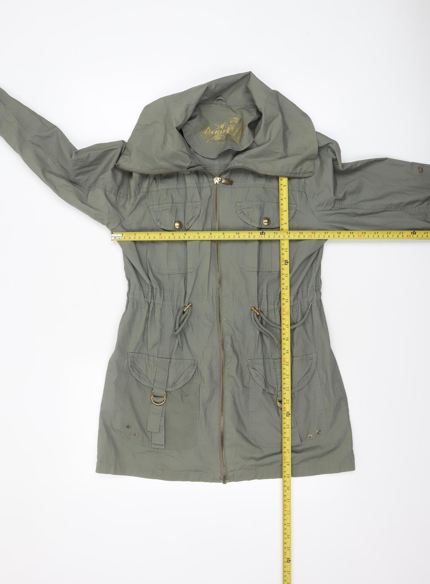 Denim Co Women’s Green Cotton Parka Jacket UK 10 Full Zip Mid-Length