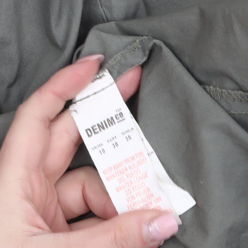 Denim Co Women’s Green Cotton Parka Jacket UK 10 Full Zip Mid-Length