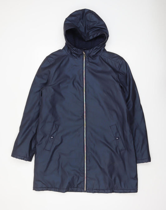 Marks and Spencer Girls Blue Hooded Rain Coat 15-16 Years Waterproof Lined