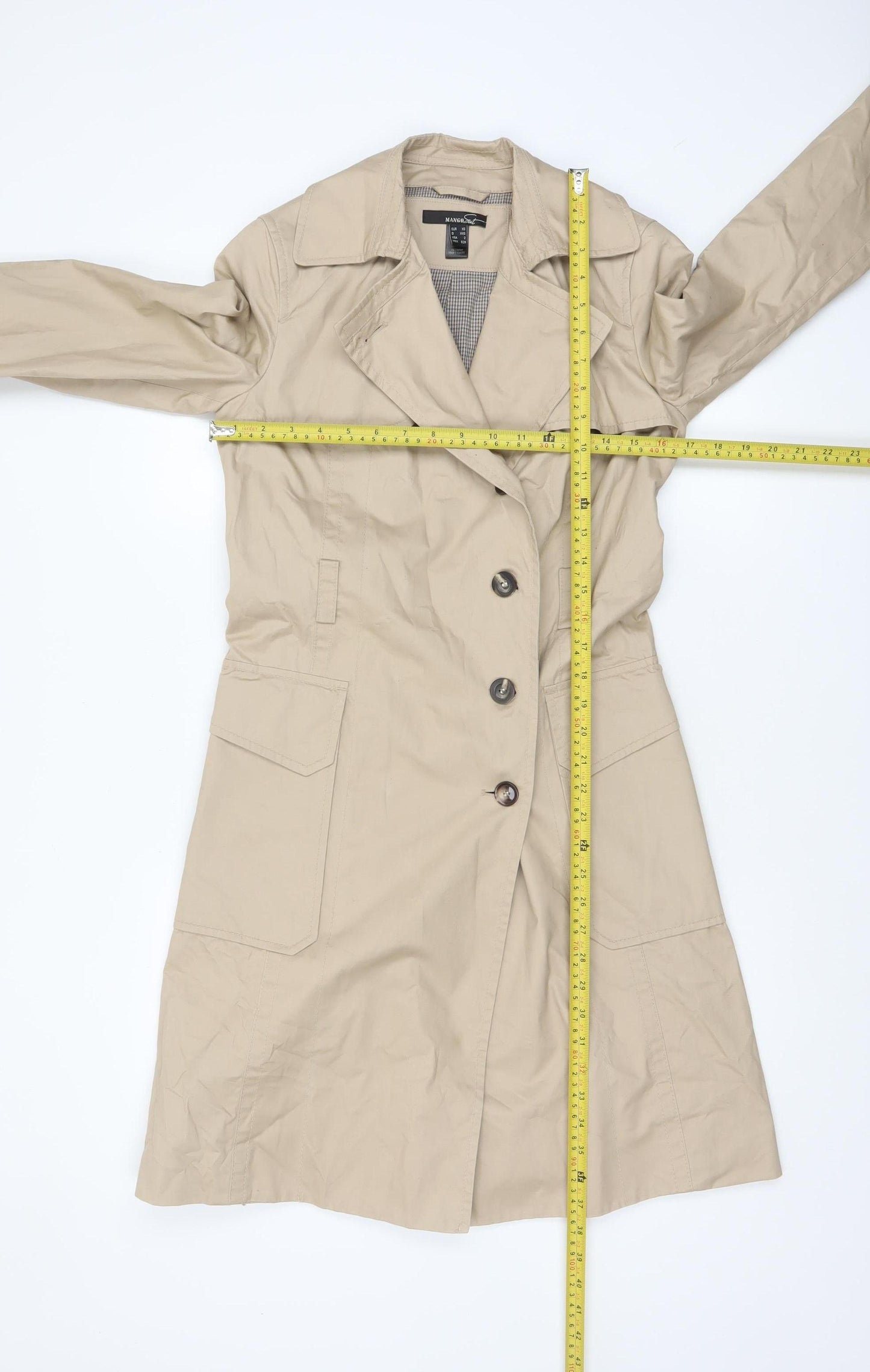 Mango Women Beige XS Classic Long Trench Coat