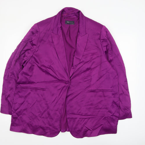 Marks and Spencer Women Purple Viscose Single-Breasted Blazer Size 24