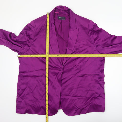 Marks and Spencer Women Purple Viscose Single-Breasted Blazer Size 24