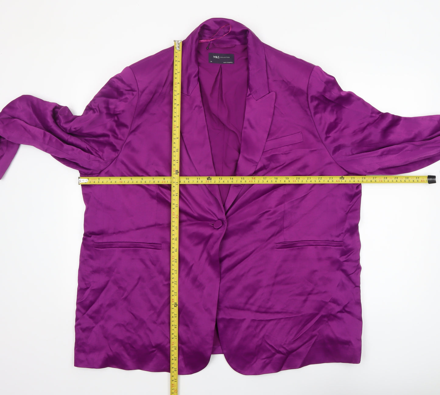 Marks and Spencer Women Purple Viscose Single-Breasted Blazer Size 24