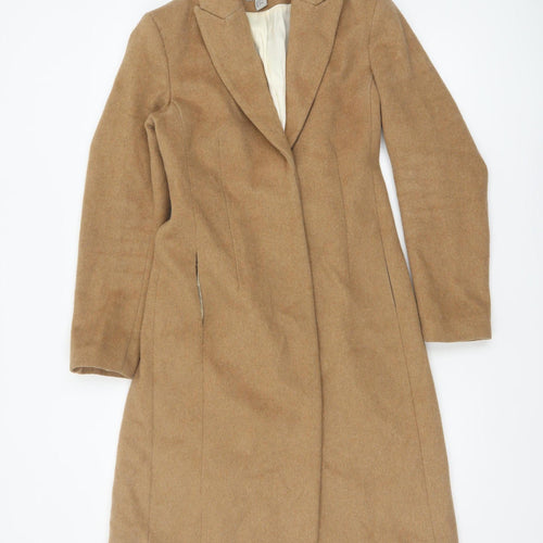 H&M Women's Beige Long Wool Blend Belted Overcoat Size 10