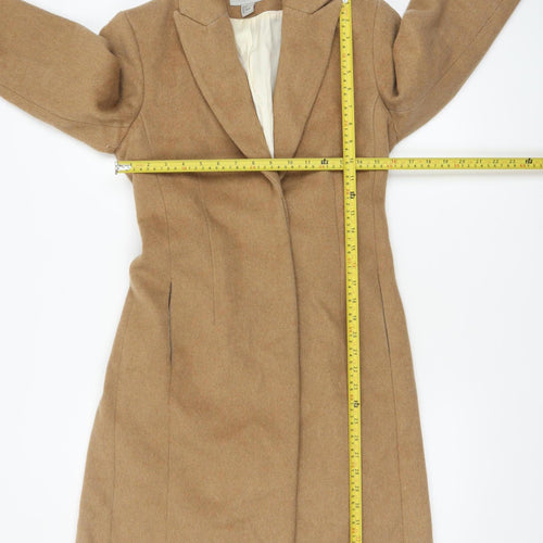 H&M Women's Beige Long Wool Blend Belted Overcoat Size 10