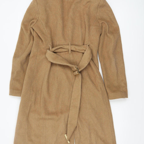 H&M Women's Beige Long Wool Blend Belted Overcoat Size 10