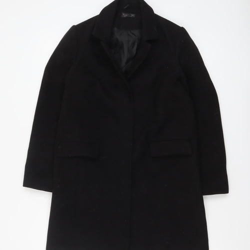 Topshop Women's Black Wool-Blend Mid-Length Coat Size 6