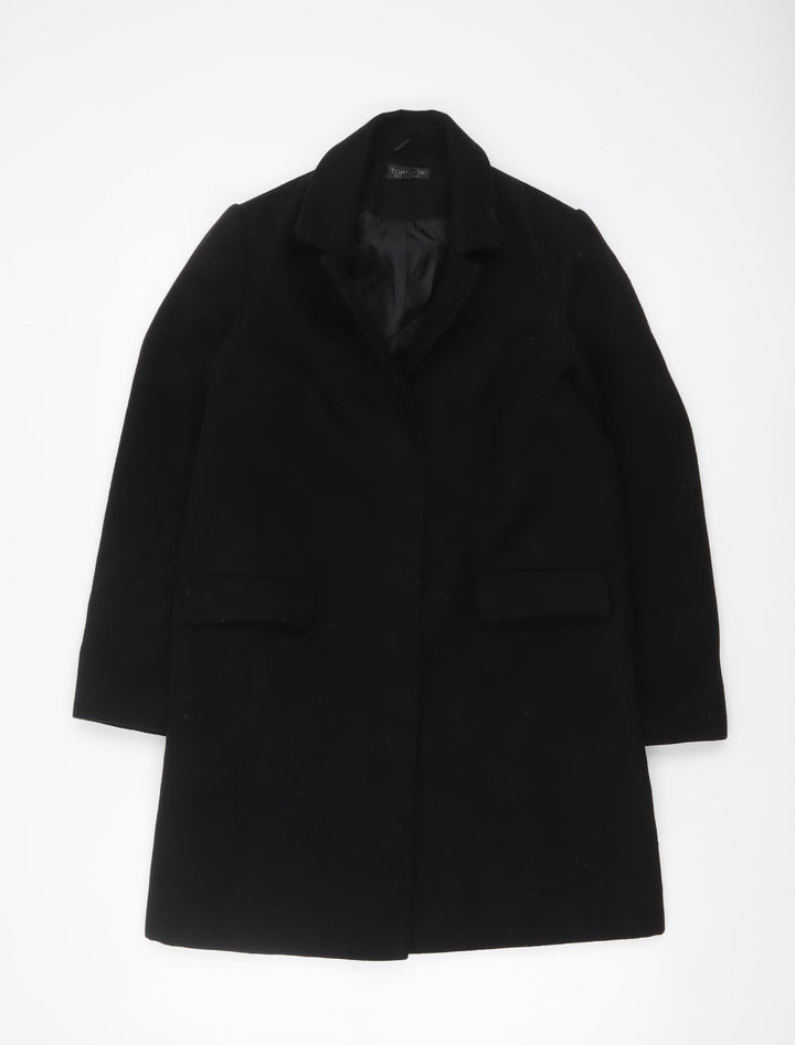 Topshop Women's Black Wool-Blend Mid-Length Coat Size 6
