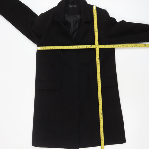 Topshop Women's Black Wool-Blend Mid-Length Coat Size 6