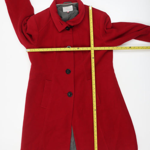 John Lewis Women Red Wool Blend Mid-Length Overcoat Size 14