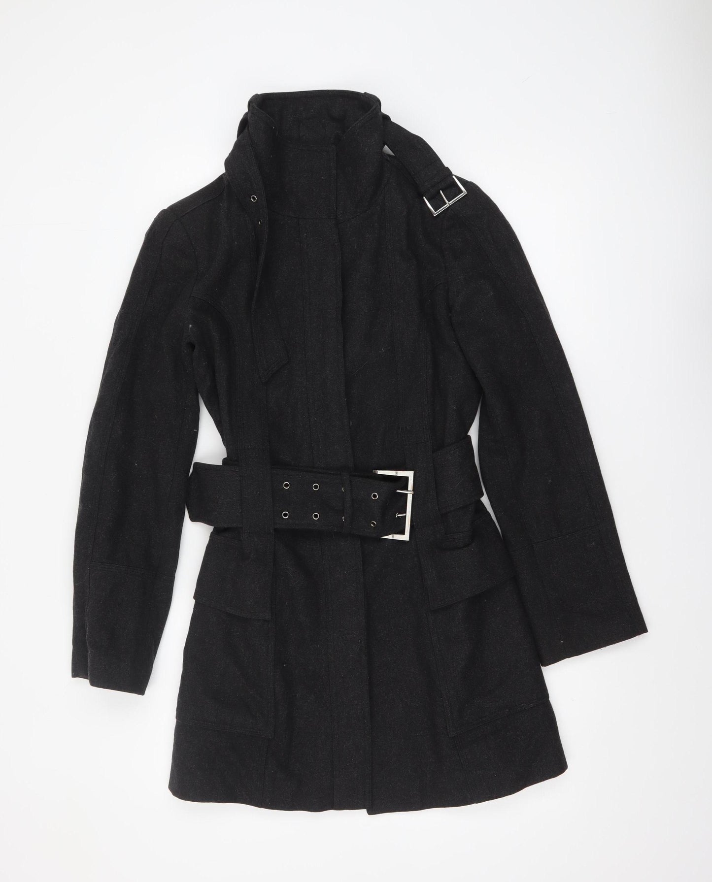 Zara Basic Women's Black Wool Trench Coat Belted Mid-Length S