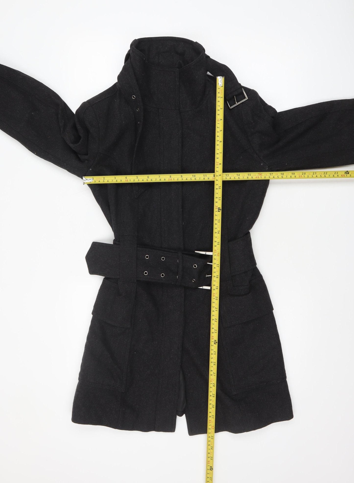 Zara Basic Women's Black Wool Trench Coat Belted Mid-Length S
