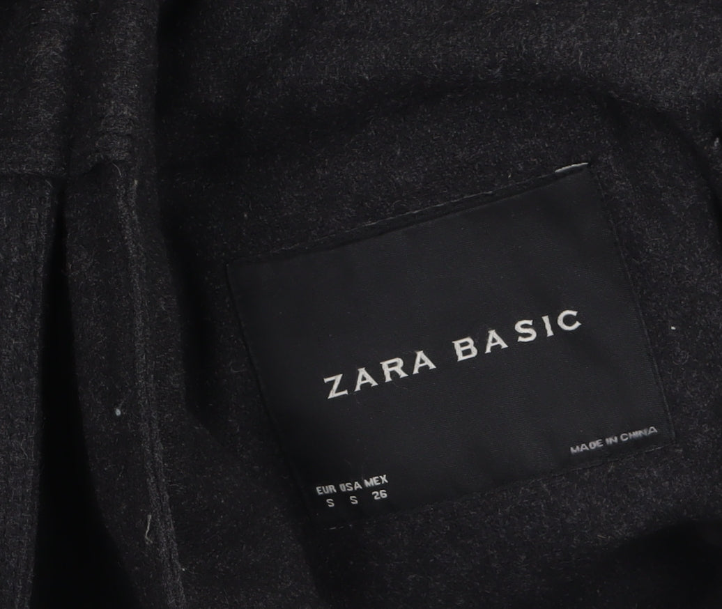 Zara Basic Women's Black Wool Trench Coat Belted Mid-Length S