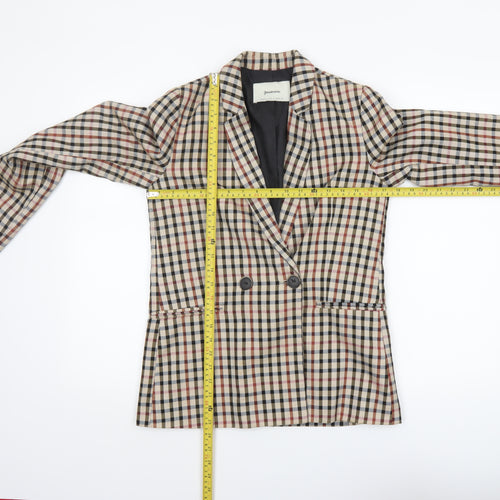 Stradivarius Women Beige Check Double-Breasted Blazer Size S