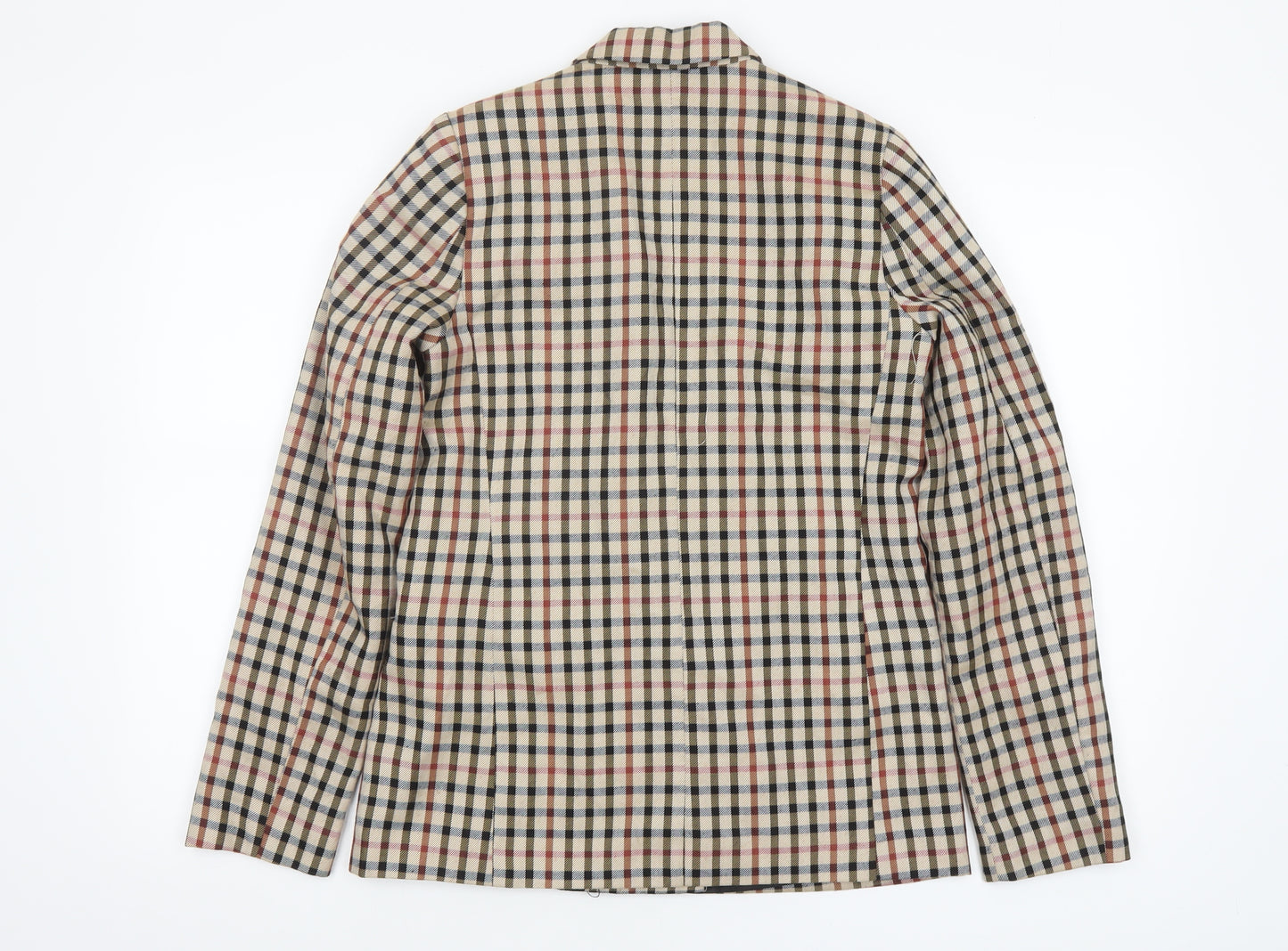 Stradivarius Women Beige Check Double-Breasted Blazer Size S