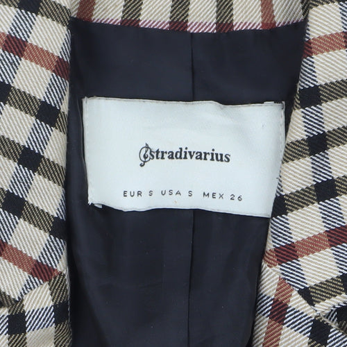 Stradivarius Women Beige Check Double-Breasted Blazer Size S