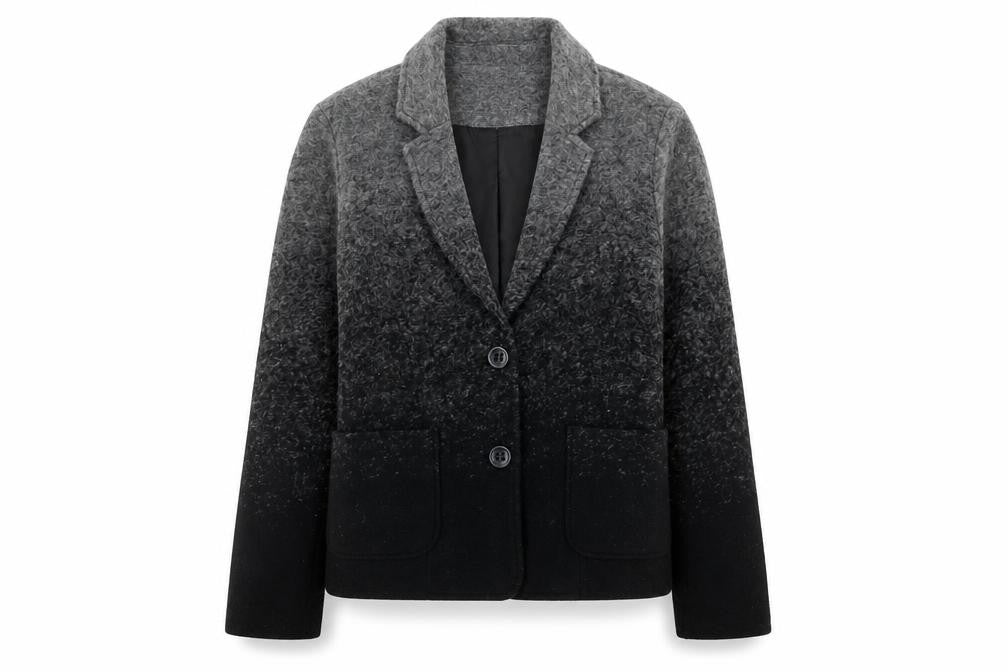 Front view of Clements Ribeiro Portobello women’s grey black wool blend single-breasted blazer uk10