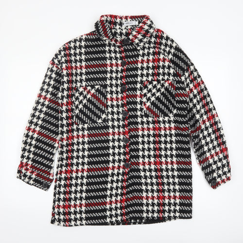 White Icy Women's Black Red Check Tweed Shacket Size S
