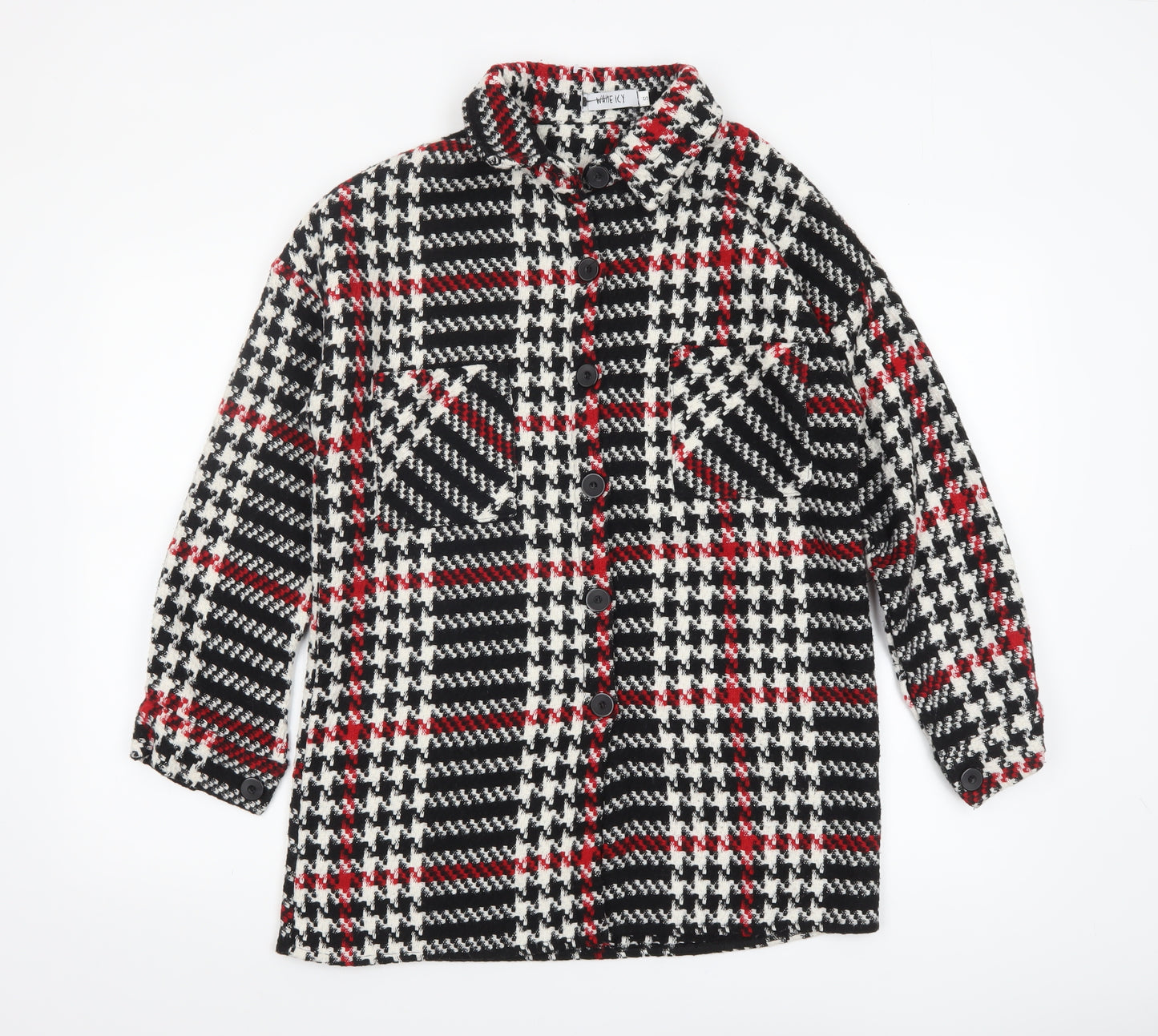 White Icy Women's Black Red Check Tweed Shacket Size S