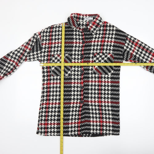 White Icy Women's Black Red Check Tweed Shacket Size S