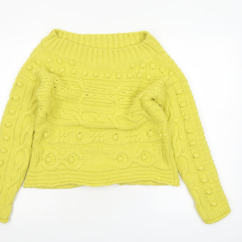 Next Womens Yellow Cable-Knit Crew Neck Acrylic Jumper XS