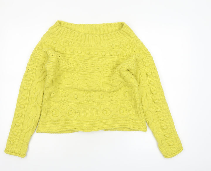 Next Womens Yellow Cable-Knit Crew Neck Acrylic Jumper XS