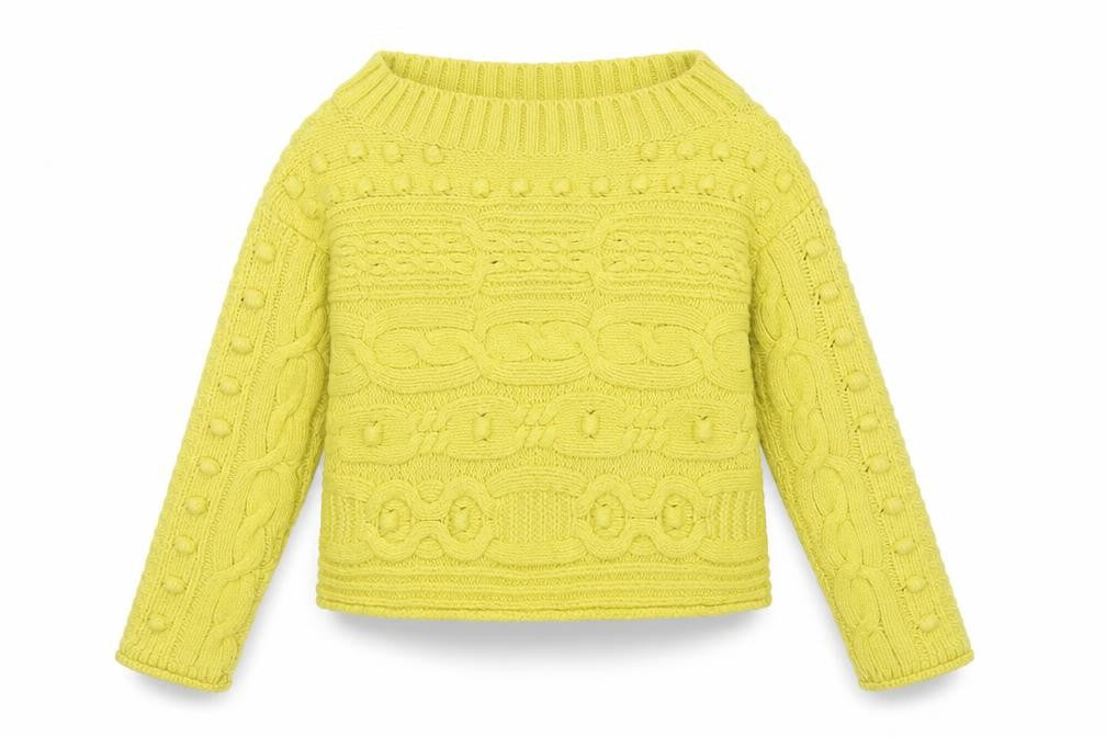 Front view of Next women’s yellow cable-knit crew neck acrylic jumper xs