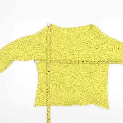Next Womens Yellow Cable-Knit Crew Neck Acrylic Jumper XS