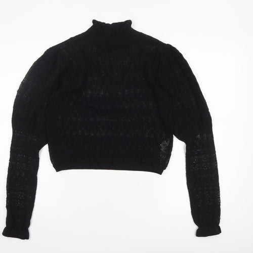 Zara Women’s Black High Neck Puff Sleeve Knit Jumper Size 12