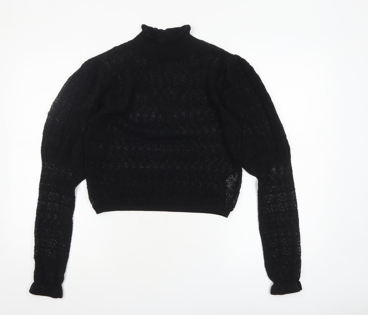 Zara Women’s Black High Neck Puff Sleeve Knit Jumper Size 12