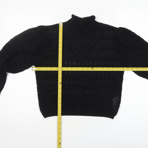 Zara Women’s Black High Neck Puff Sleeve Knit Jumper Size 12