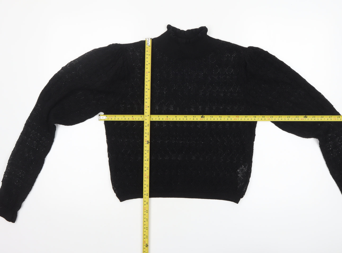 Zara Women’s Black High Neck Puff Sleeve Knit Jumper Size 12
