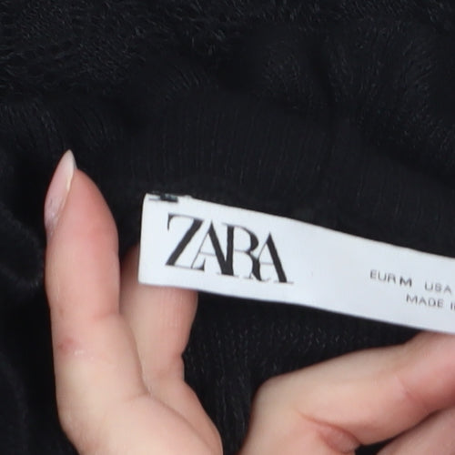 Zara Women’s Black High Neck Puff Sleeve Knit Jumper Size 12