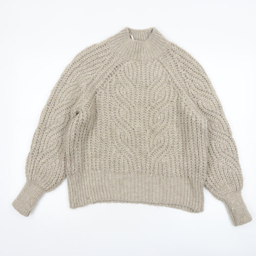 ONLY Womens Beige Chunky Cable-Knit High Neck Jumper XS
