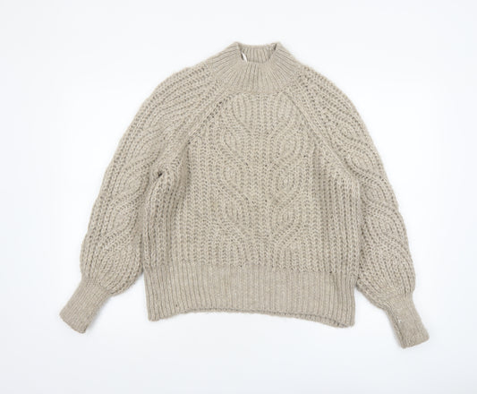ONLY Womens Beige Chunky Cable-Knit High Neck Jumper XS