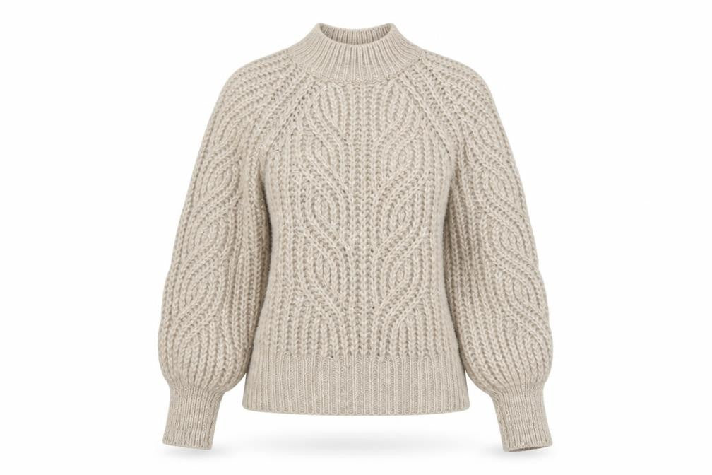 Front view of Only women’s beige chunky cable-knit high neck jumper xs