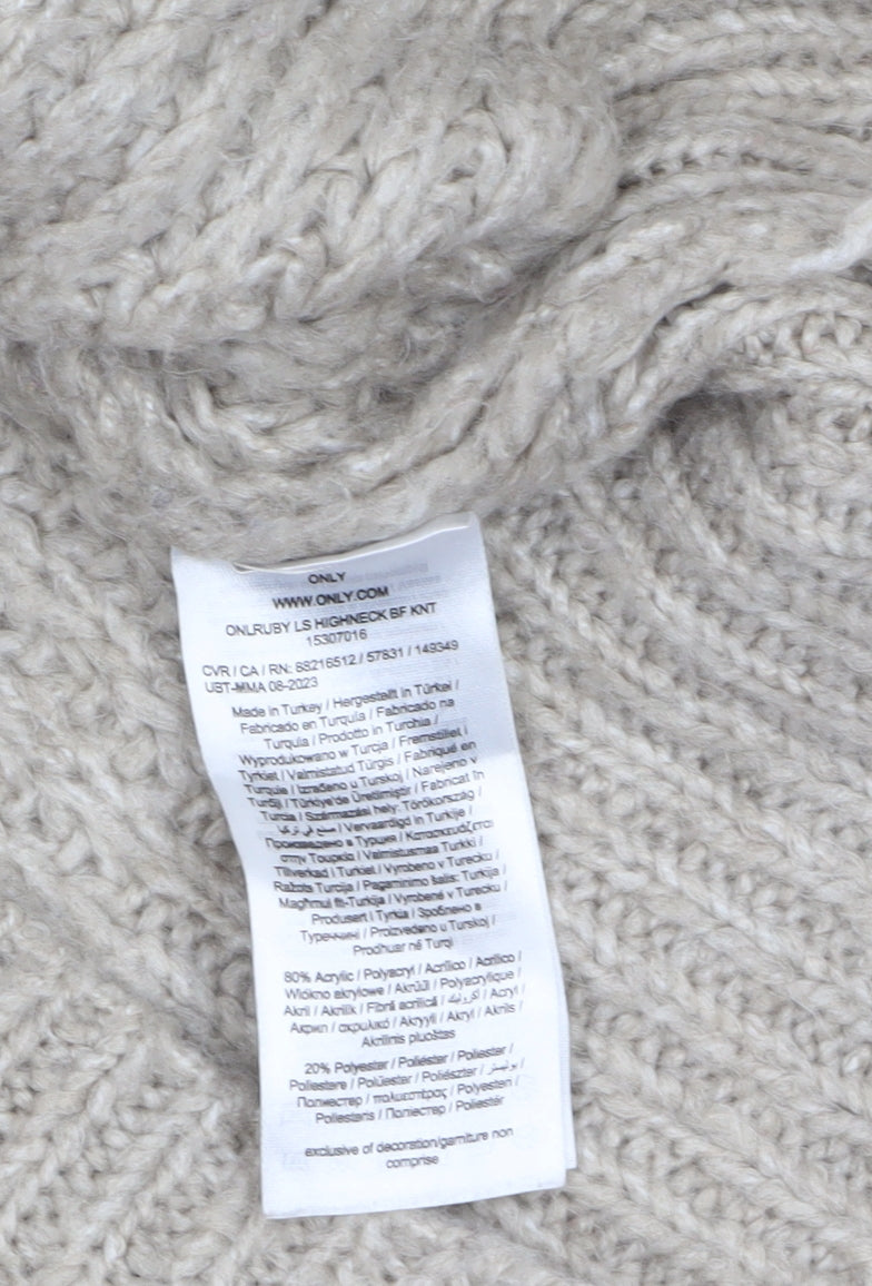 ONLY Womens Beige Chunky Cable-Knit High Neck Jumper XS