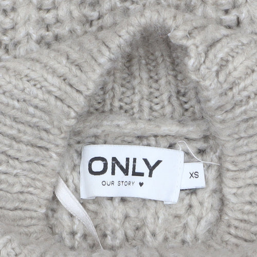 ONLY Womens Beige Chunky Cable-Knit High Neck Jumper XS