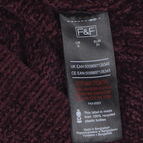 F&F Women’s Purple Roll Neck Chunky Knit Jumper Size 6