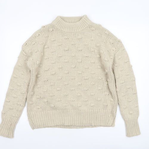 Papaya Women’s Beige Chunky-Knit Mock Neck Jumper Size 16