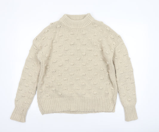 Papaya Women’s Beige Chunky-Knit Mock Neck Jumper Size 16
