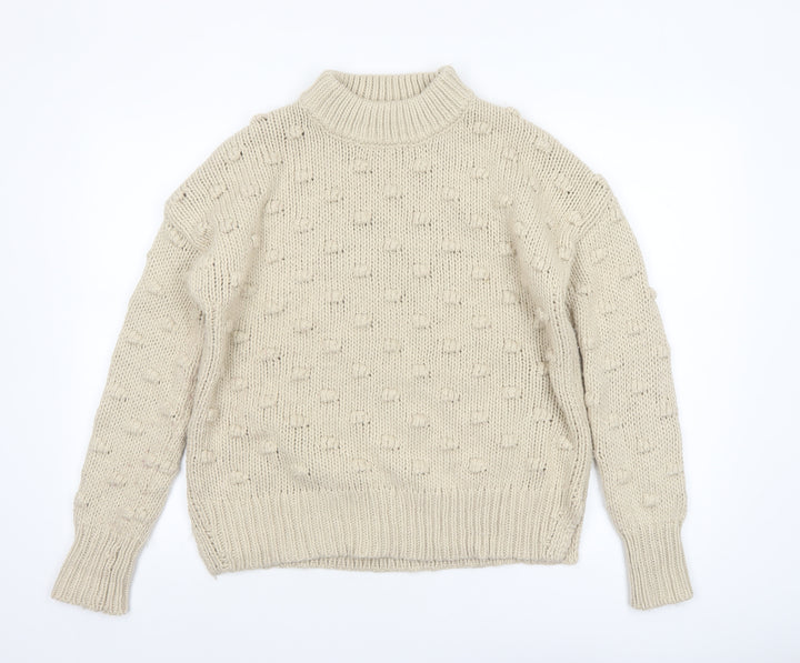 Papaya Women’s Beige Chunky-Knit Mock Neck Jumper Size 16