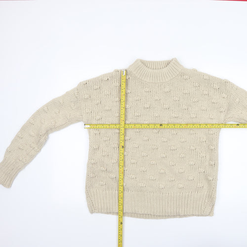 Papaya Women’s Beige Chunky-Knit Mock Neck Jumper Size 16