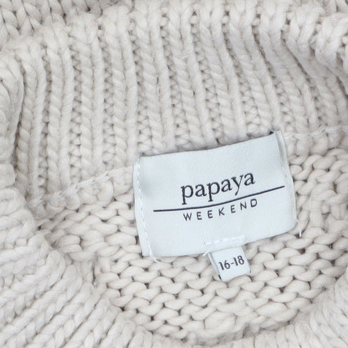 Papaya Women’s Beige Chunky-Knit Mock Neck Jumper Size 16